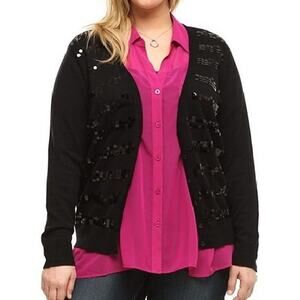 Torrid Paillette Sequin Striped Cardigan Sweater Sz 1X Whiimsigoth Holiday Glam